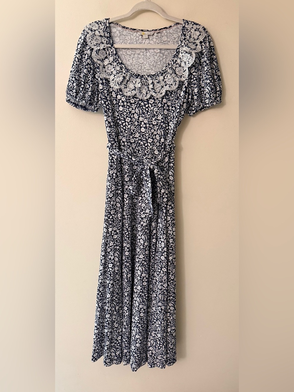 Boden Navy and White Floral Lace-Trim Maxi Dress